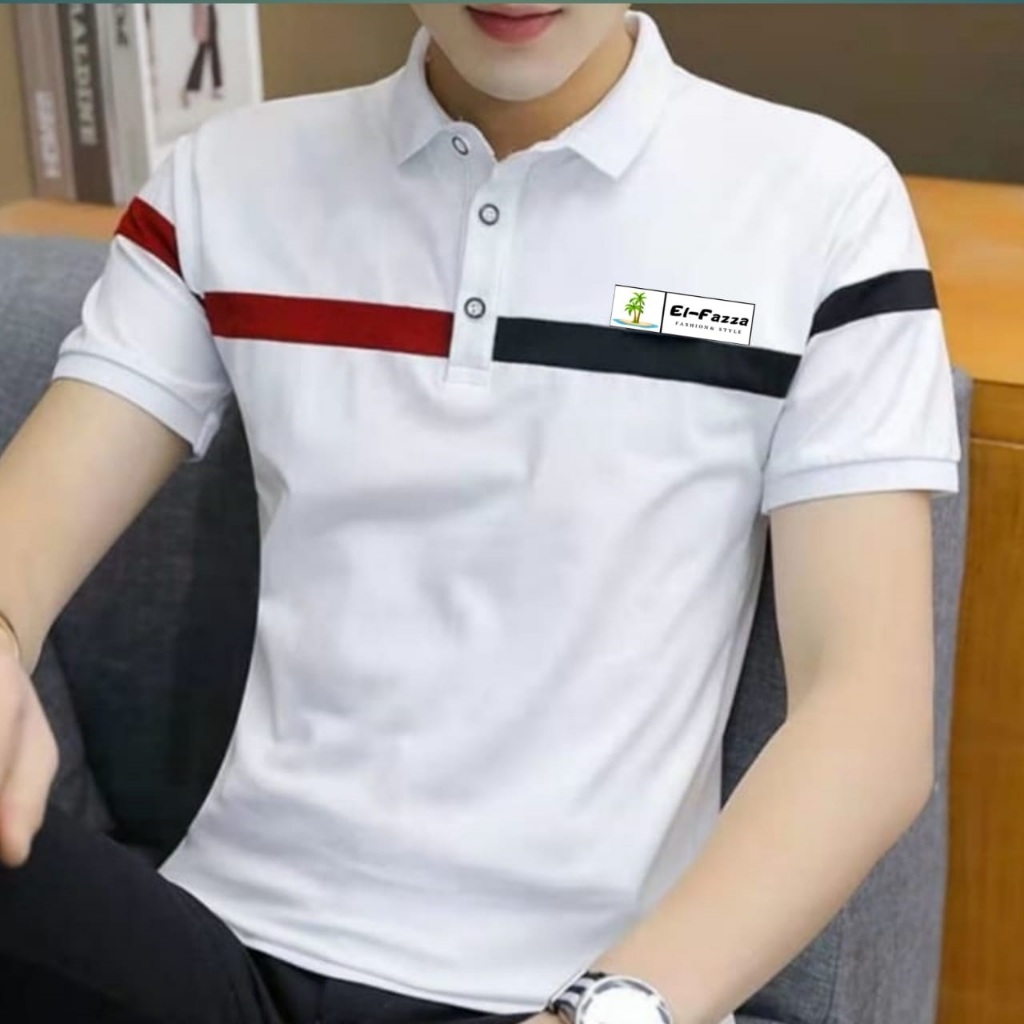 KAOS BERKERAH PRIA LENGAN PENDEK MODEL KOMBINASI KEKINIAN BAJU COWOK KERAH TSHIRT STLE KOREA