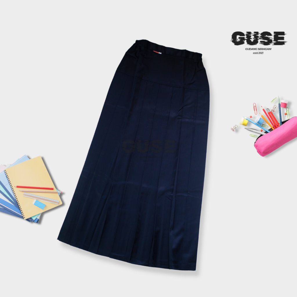 Gudang Seragam - Rok Rempel panjang Bawah Pinggang SMP Seragam Sekolah Blue Black bahan nagata drill