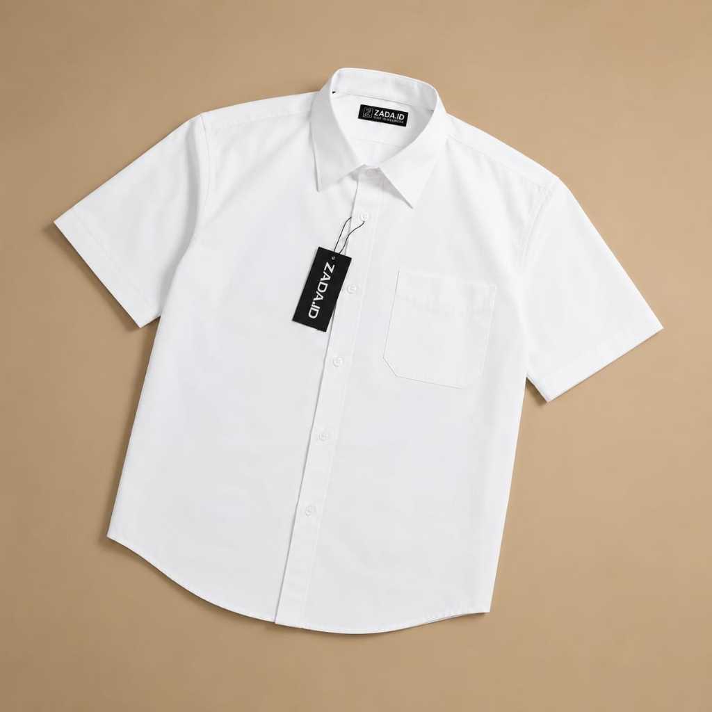 Kemeja Formal Pria Polos Lengan Pendek Katun Halus Putih Casual M-XXL