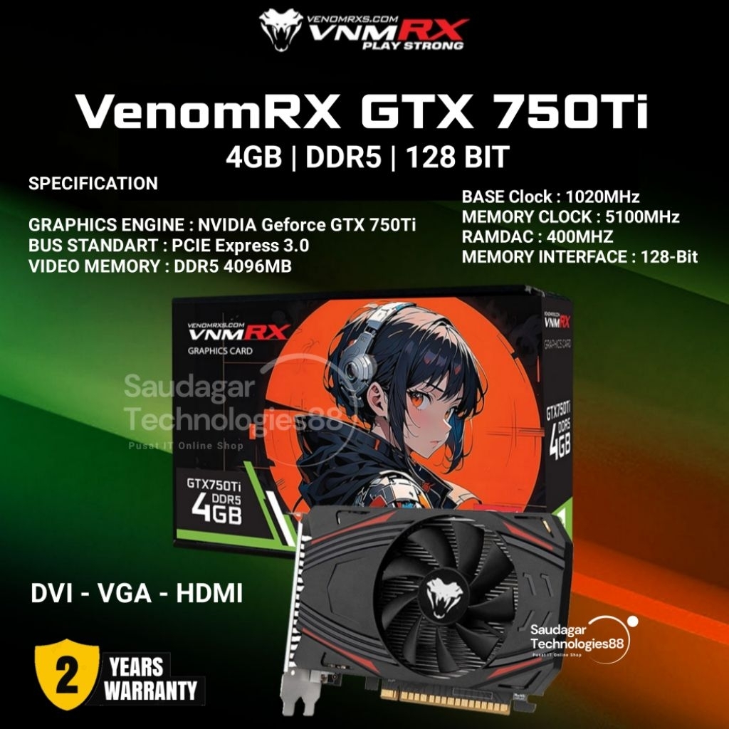 VGA VenomRX GTX 750TI 4GB DDR5 128BIT NVIDIA Geforce GTX750Ti 4GB DDR5 VGA GAMING