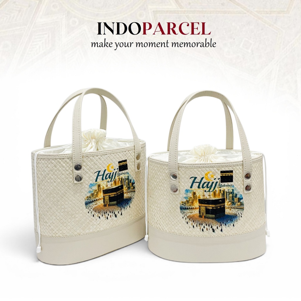INDOPARCEL - Tas Oval Serut Haji dan Umroh Anyaman Pandan Tas Bingkisan Gift Bag Tas Kado Tas Toteba