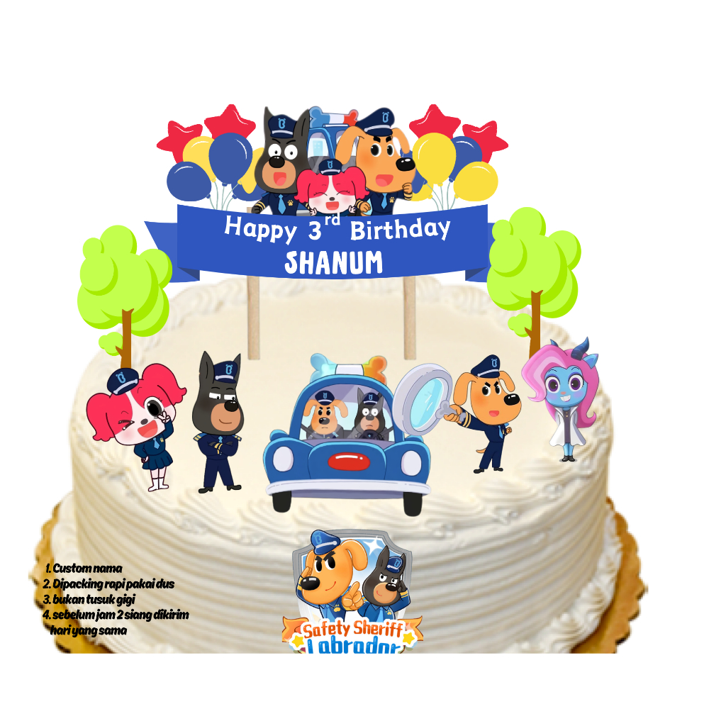 topper cake polisi labrador, hiasan kue happy birthday