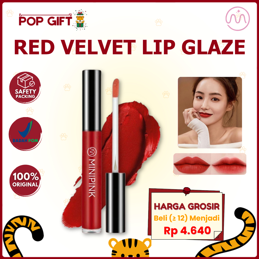 PG BPOM MINIPINK Lip Glaze Matte Liquid Lipstick Glamour Red Moisturizing Lipstik (6 Shade) MP038