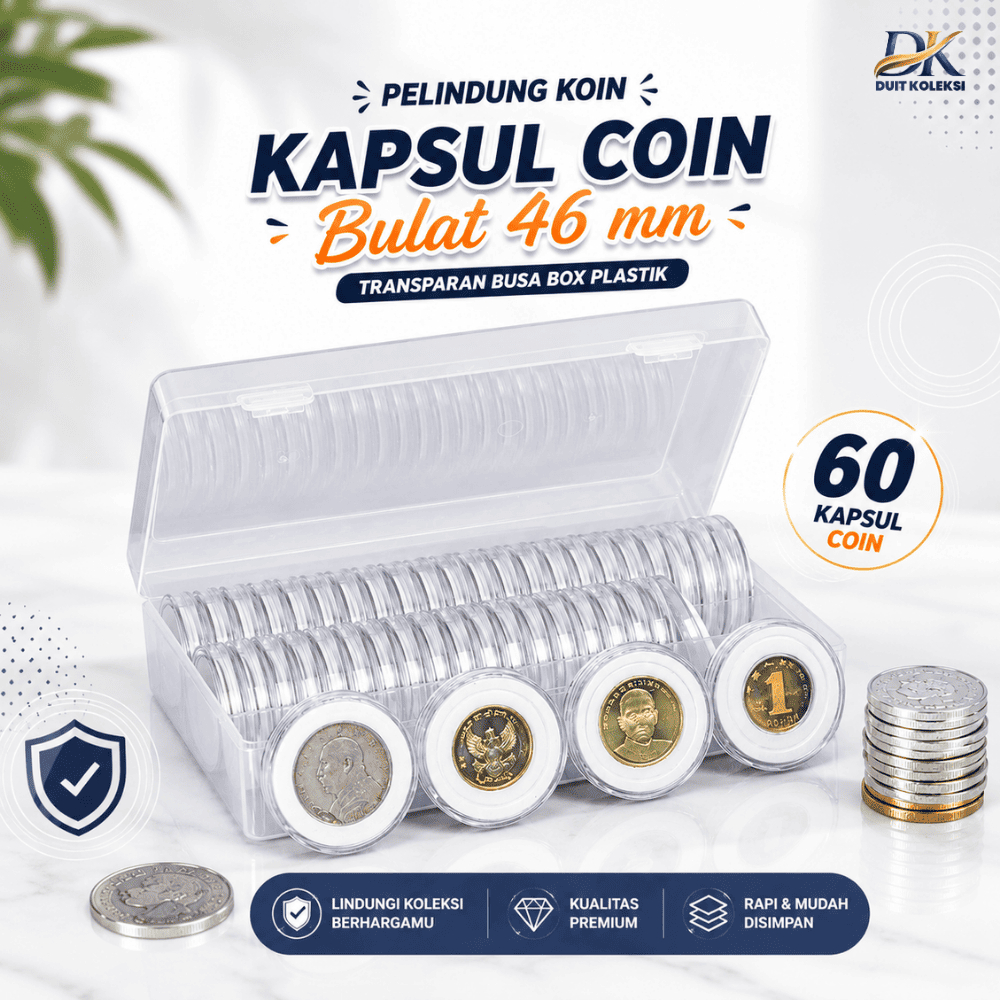 60 pelindung koin Kapsul coin bulat 46 mm transparan busa box plastik