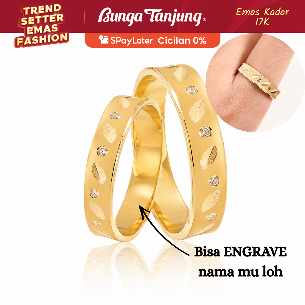 CINCIN NIKAH RENATA WEDDING RING - EMAS 17K - BUNGA TANJUNG GOLD