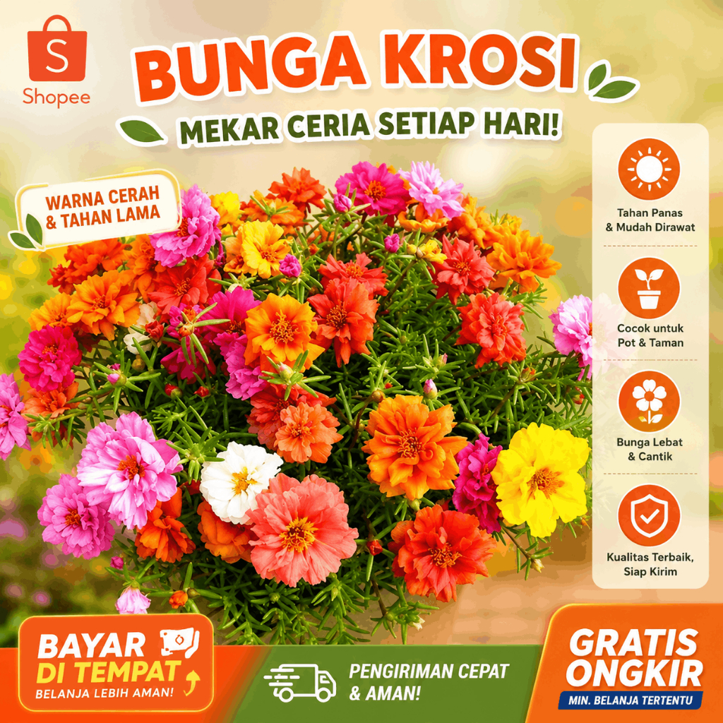 Benih Moss Rose Isi Ratusan Biji- Warna Merah, Ungu, Kuning, Putih, Orange, dan Pink
