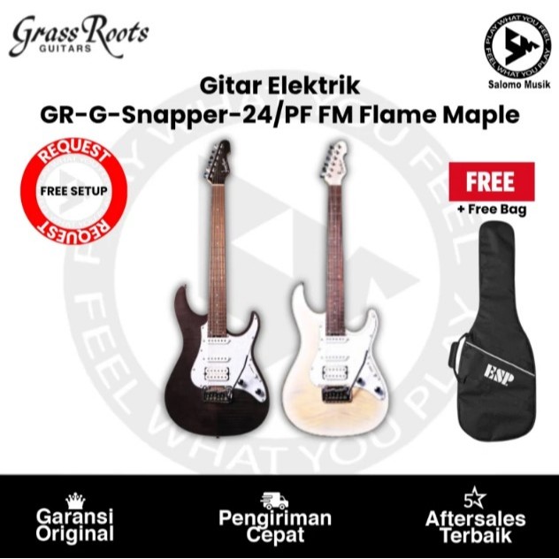 Gitar Elektrik Grass Roots GR-G-Snapper-24/PF Flame Maple by ESP Original Free Bag