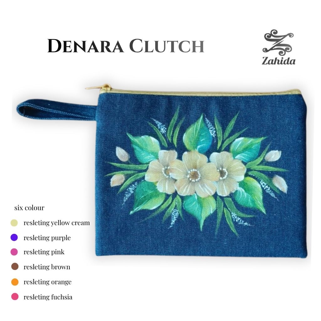 Zahida Dompet Wanita Lukis Denara Clutch Jeans Denim Premium | Dompet Wanita Stylish Aesthetic Paint