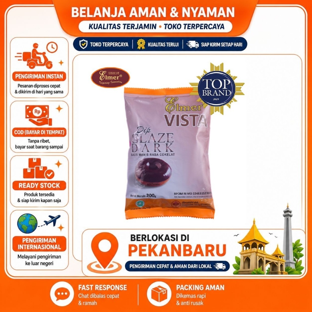 [SDW] pekanbaru/200 Gram Elmer Dip Glaze Dark Vista Bahan Dekorasi Hiasan Kue Olahan Toping Donat