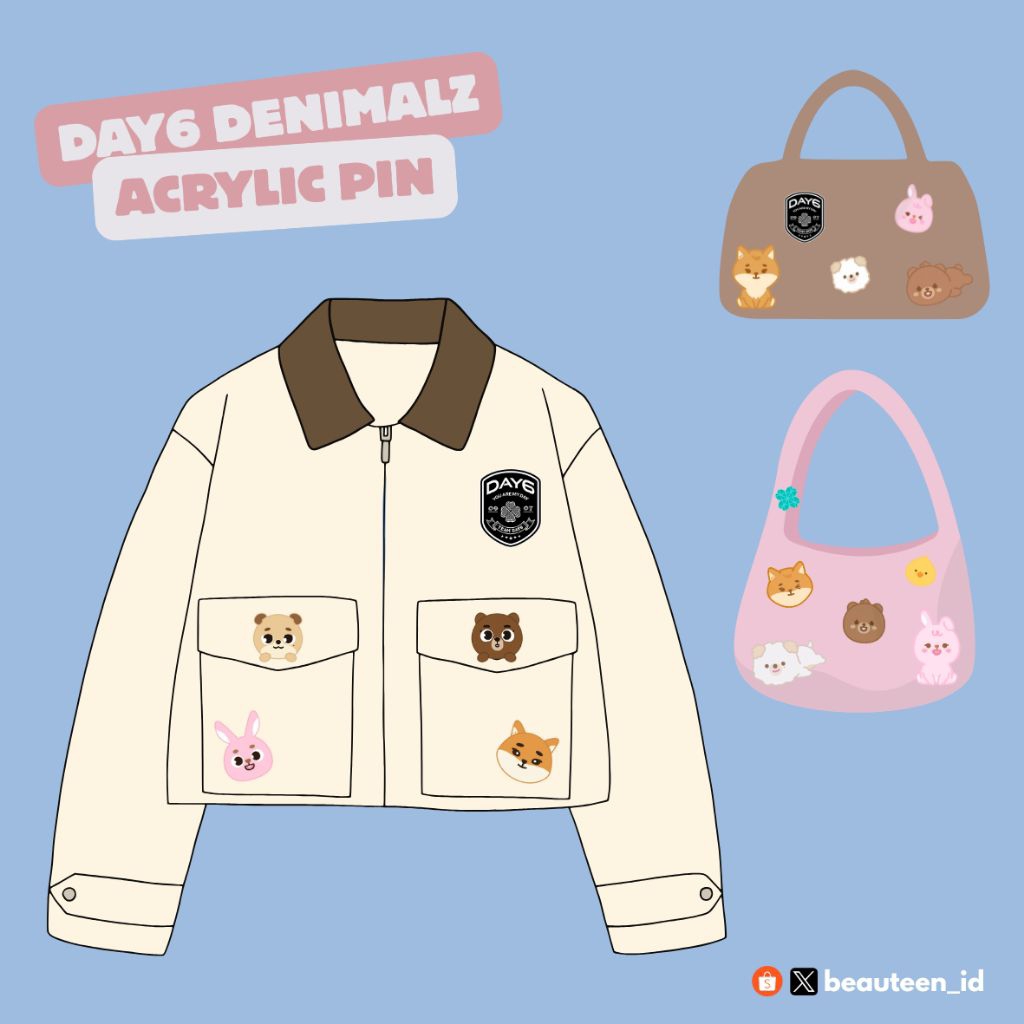 PO DAY6 DENIMALZ PIN badge clip bros akrilik acrylic resin epoxy uv print plush petit bang ke pil do