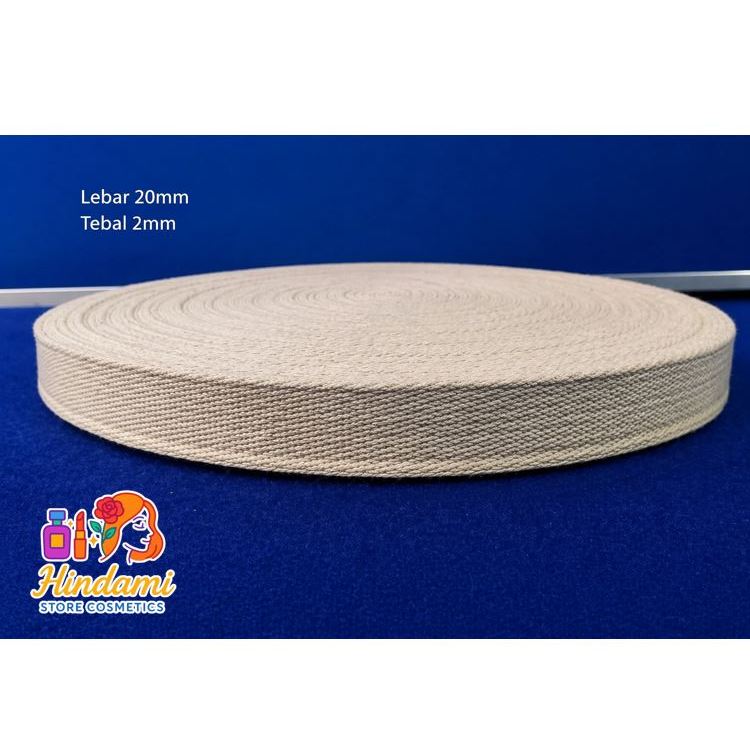 TALI WEBBING LEBAR 2 CM TEBAL 2 MM KATUN TALI TAS PUTIH TULANG HARGA PER 1 ROLL