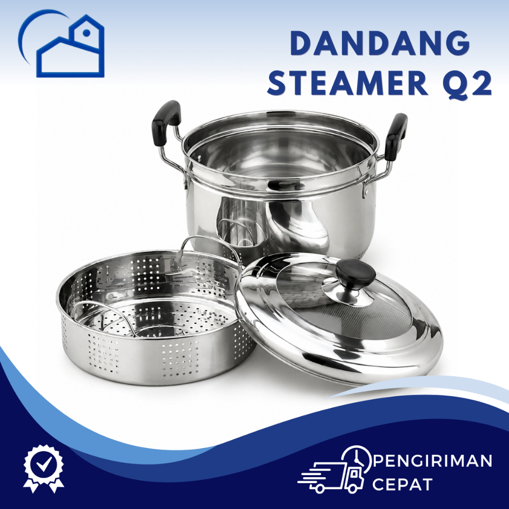 HOMESTATION - Panci Kukusan Tutup Kaca Ukuran Besar Panci Kukus 2 Susun Stainless Steel Dandang Panc