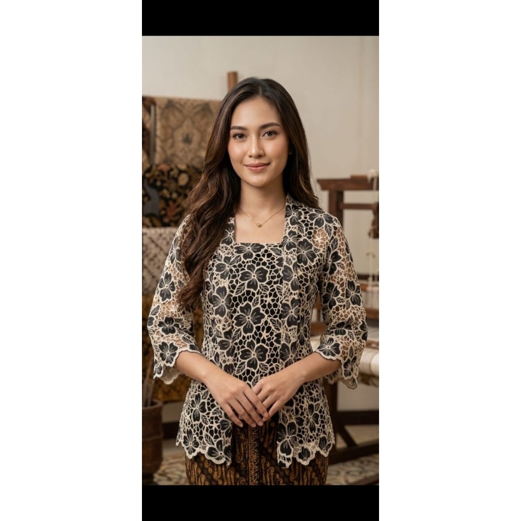 Blus brokat lapis katun kombinasi , resleting smping ukuran L,XL,XXL stndrt