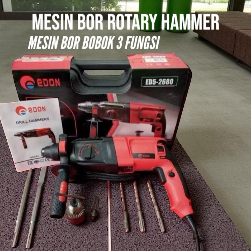 EDON ED5-2680 ROTARY HAMMER DRILL - MESIN BOR ED5-2SPEED680 SDS PLUS -EDON 3 MODEL