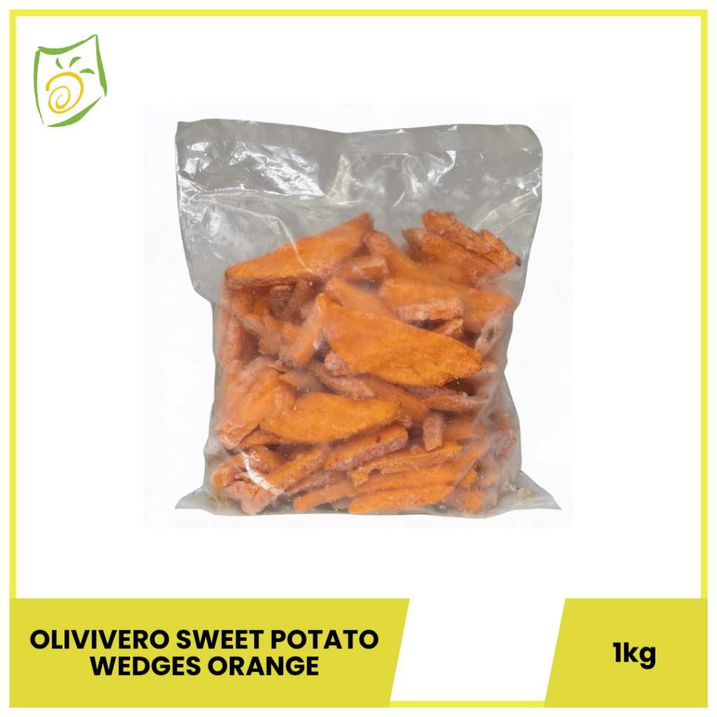 OLIVIVERO Sweet Potato Wedges Orange 1Kg – Ubi Jalar Oranye Potong Wedges Beku Premium, Manis Alami 