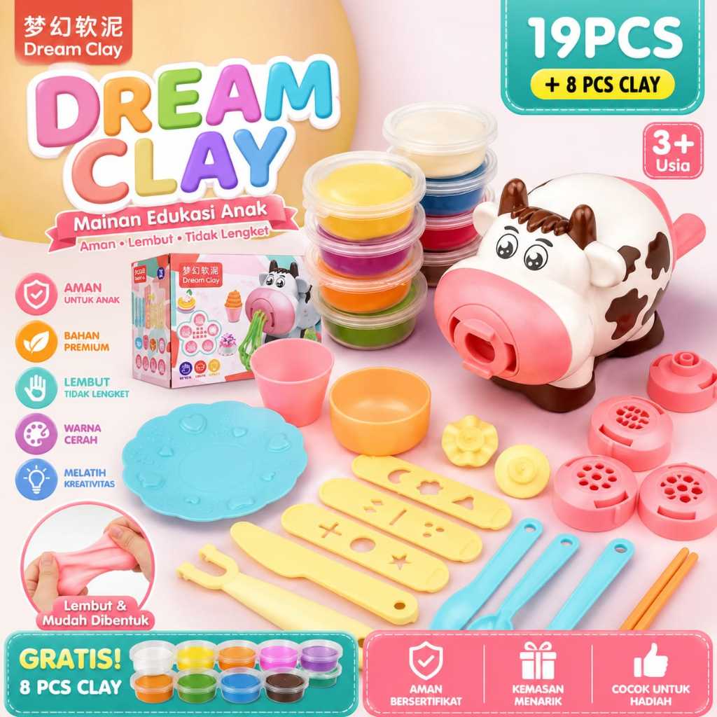 Dream Clay Mesin Plastisin Es Krim Mie Cow Sapi Mainan anak Tanah liat