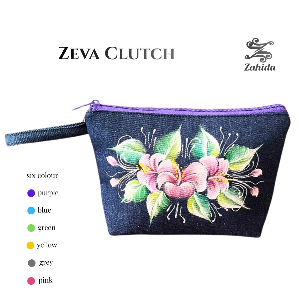 Zahida Dompet Wanita Lukis Zeva Clutch Jeans Denim Premium | Dompet Wanita Stylish Aesthetic Paintin