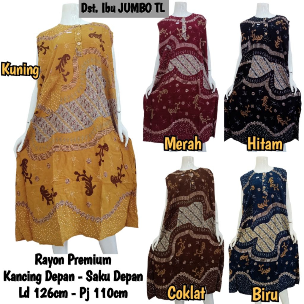 Daster Yukensi Kancing Depan/Daster Tanpa Lengan/Baju Tidur Wanita Singlet/Daster Batik Kutung Jumbo