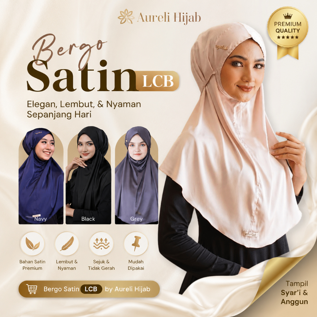 Aureli Hijab - Bergo Satin LCB Armani Silk Premium untuk Daily yang Anggun dan Praktis