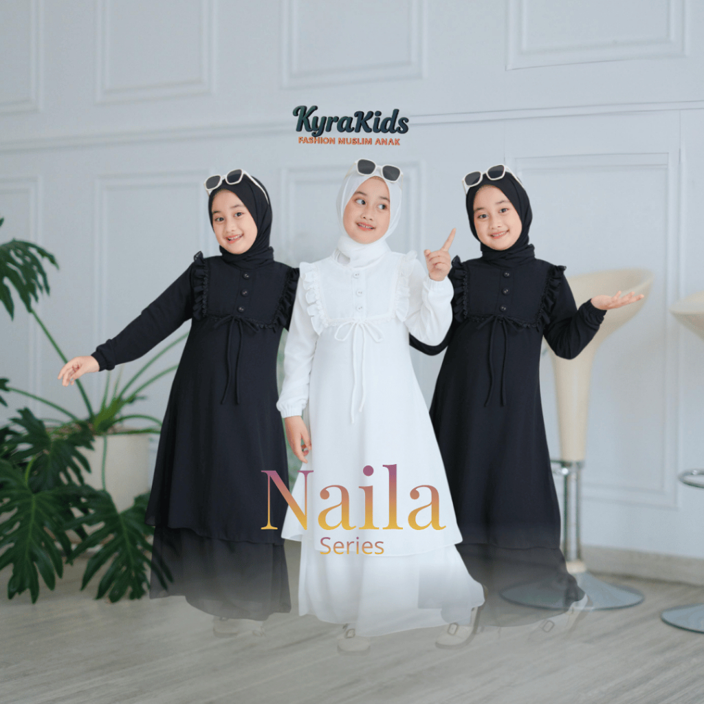 Naraya Kids – Naila Series | Gamis Anak Prempuan Syar’i 4-12 Tahun set Pashmina Instan Bahan Babydol