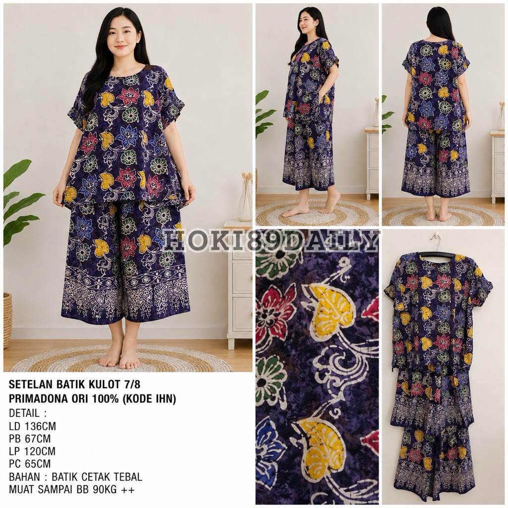 HOKI 89 BEST SELLER! SETELAN MAXI PRIMADONA BATIK CETAK KULOT MOTIF BUNGA SUPER JUMBO 7/8  LD 136CM 