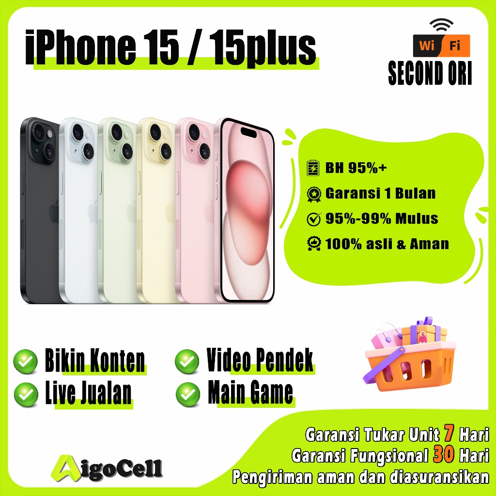 iPhone 15 / 15 Plus second inter ori 128gb 256gb Second Bekas Fullset Mulus Inter like new/wifi only