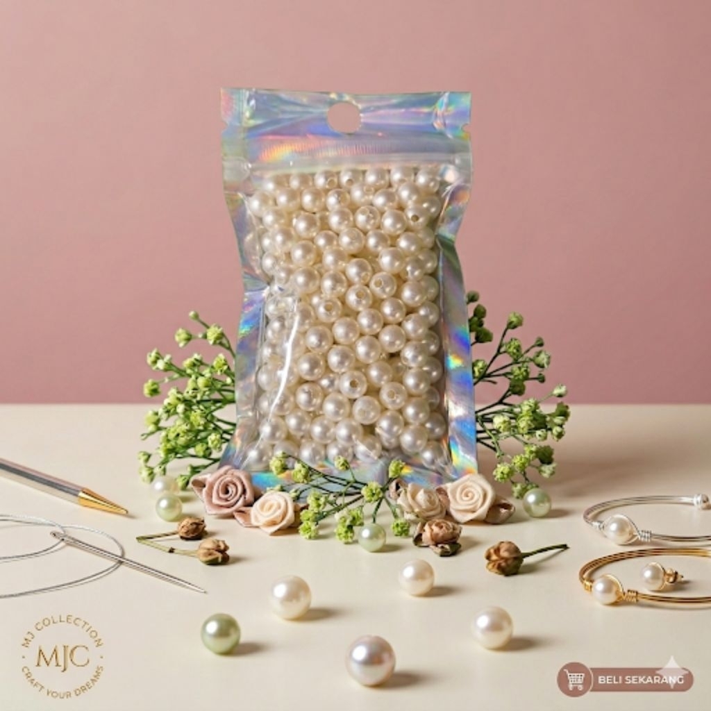 manik-manik mutiara GROSIR DAN ECER sintetik 6mm 8mm 10mm 50gram/pcs