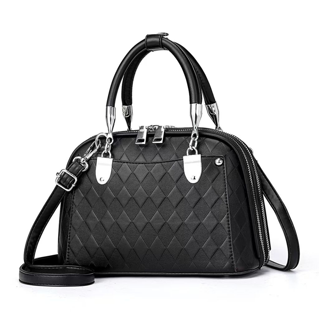 TAS ALMA FASHION HITAM  EMBOS 2RESLETING UKURAN 22CM&25CM IMPORT B09-4&B10-4#