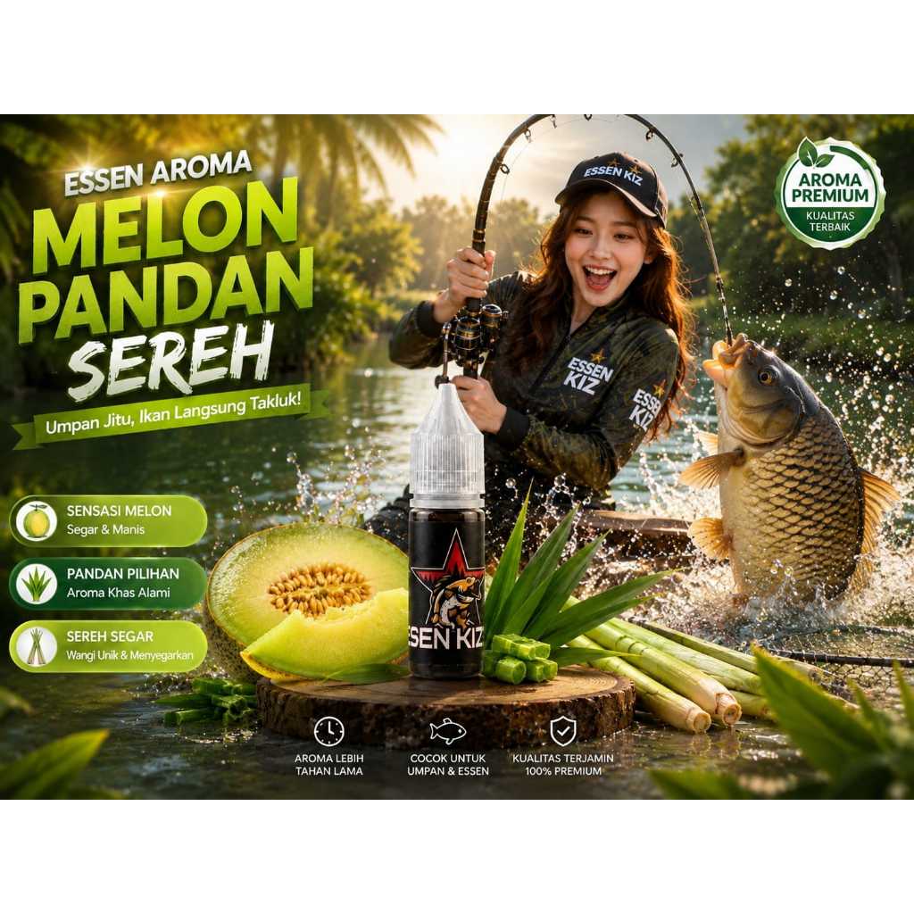 ESSEN MELON PANDAN SEREH USAR IKAN MAS PATIN BAWAL ESSEN LOMBA PALING GACOR 15ML