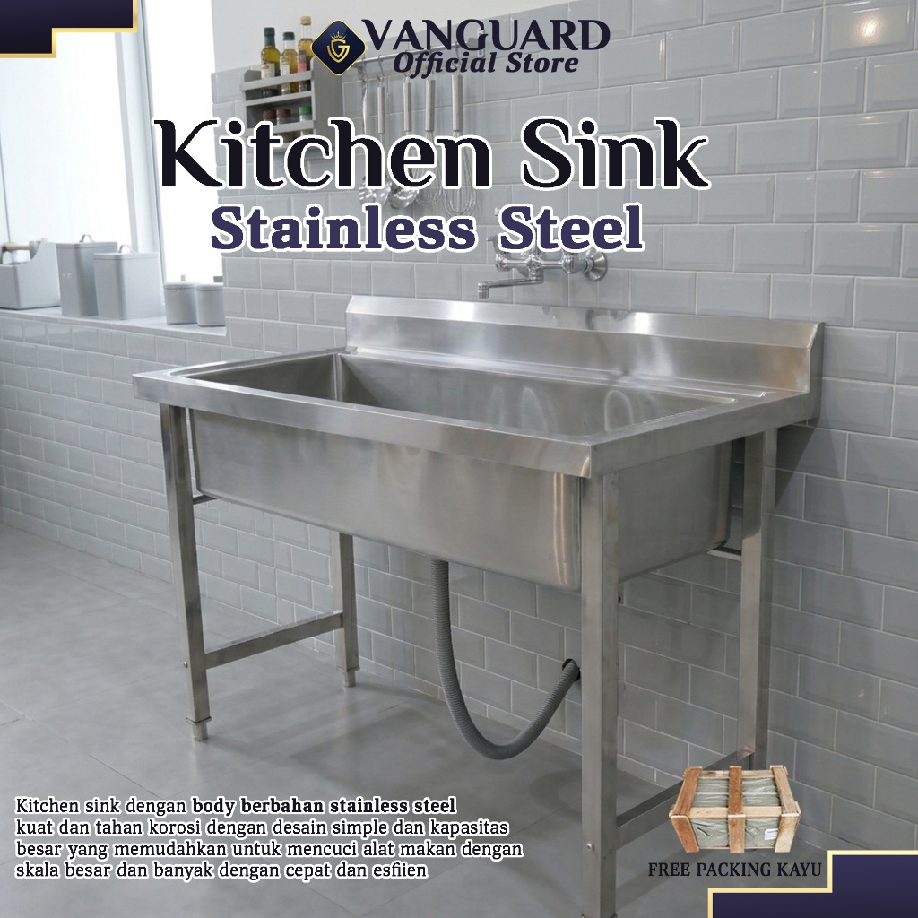 (FREE PACKING KAYU) Kitchen Double Sink / Pot Sink Double Stainless Steel | Wastafel Portable 1 Dan 