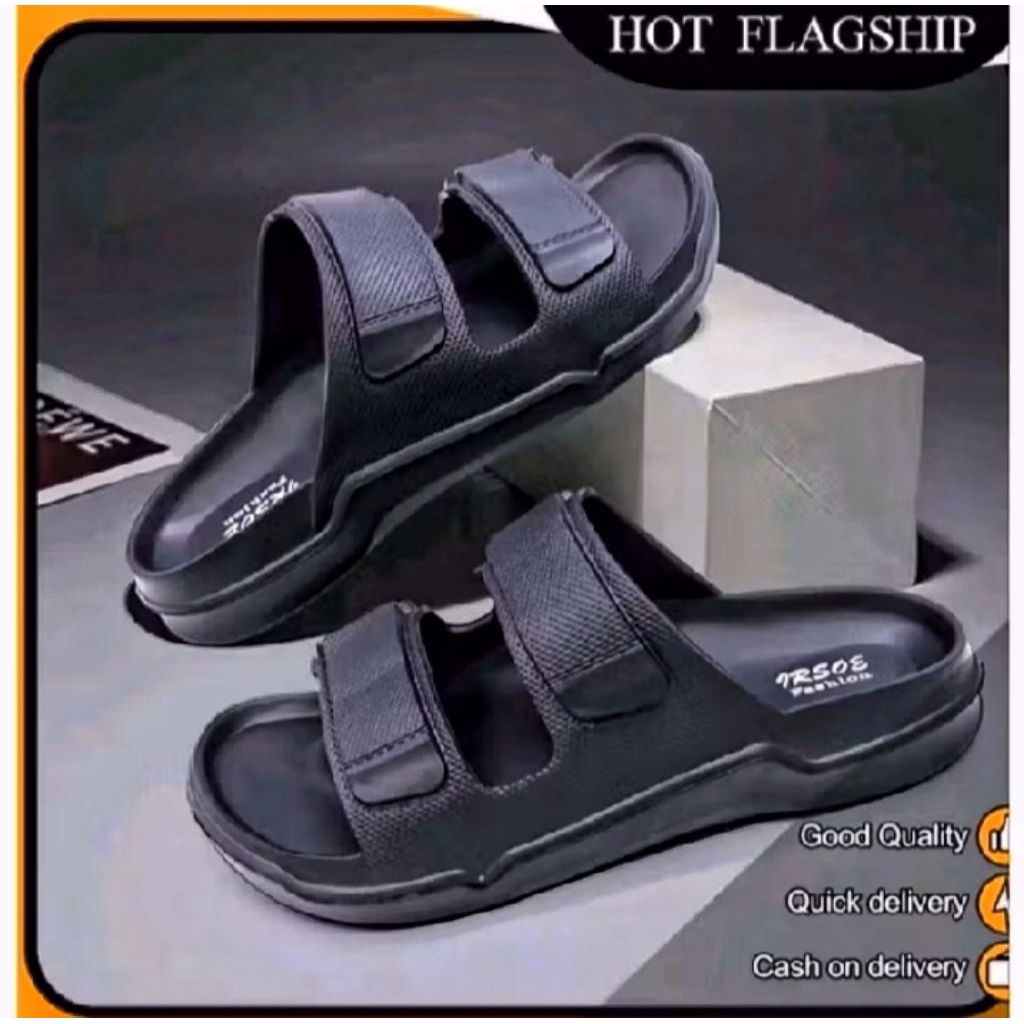 HENGRUN-IRSOE 8016//Sandal Casual/Sandal Slop Pria/Sandal Slop Karet Hitam