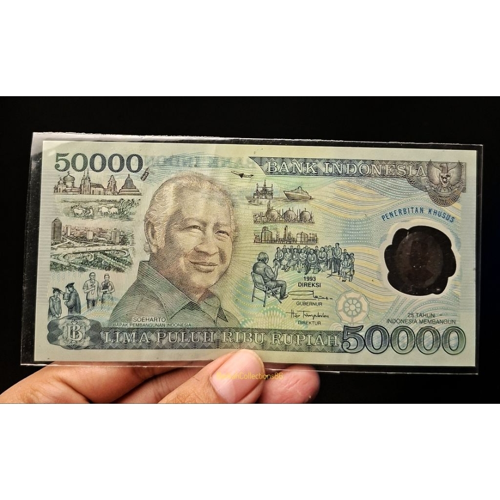 uang kuno 50 rupiah suharto polymer tahun 1993