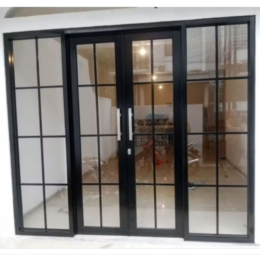 kusen pintu alumunium sleding dua pintu+kusen jendela kaca mati kanan kiri ukuran L220xT240 free