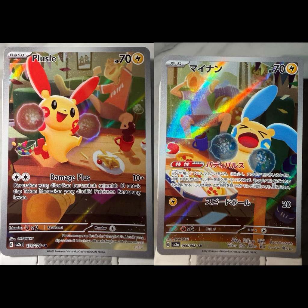 [2pcs] Set Plusle AR 176/170 AR & Minun AR 066/062 AR sv3S Raging surf Pokemon Kilat Rasi TCG Indone