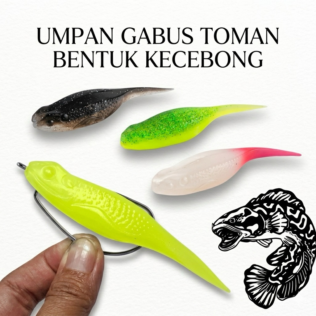 SEASHIP Umpan Gabus Toman Bentuk Kecebong Wormhook Soft Bait Plastic For Snakehead Bukan Ozmy Baby S