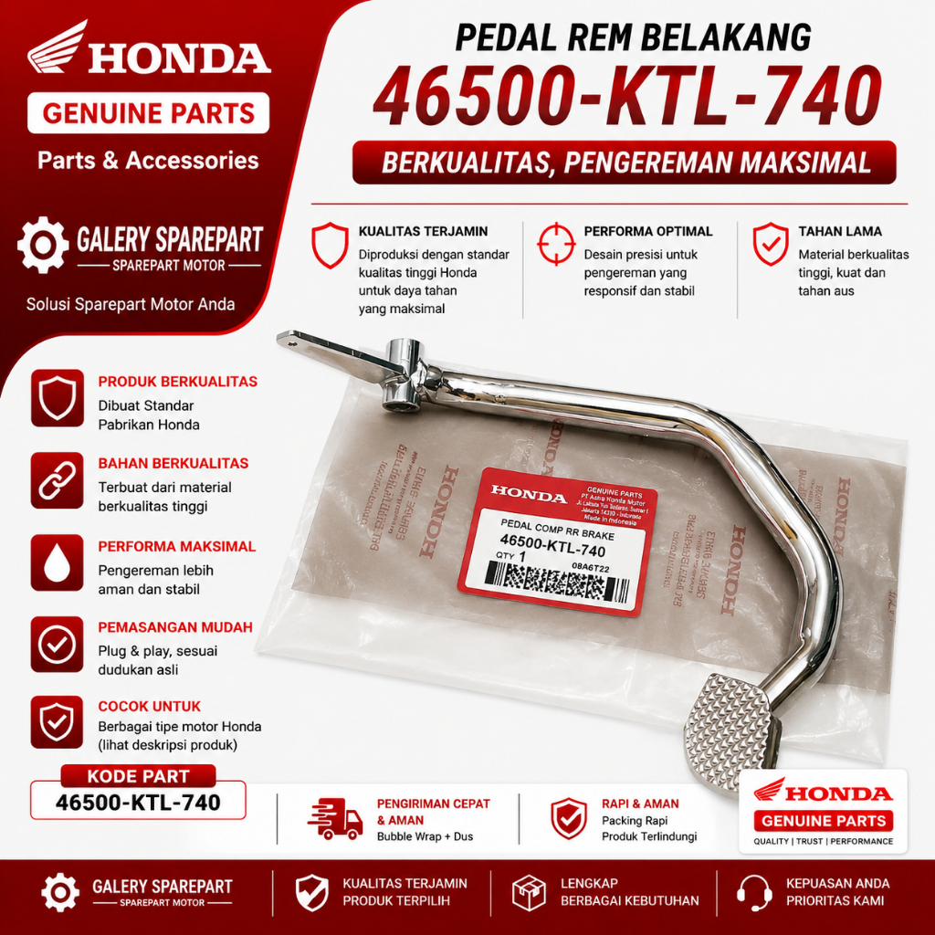 Pedal Rem Belakang Honda Supra X 125 Tromol, Supra Fit New ,Karisma, Kirana, Revo Lama, 46500-KTL-74