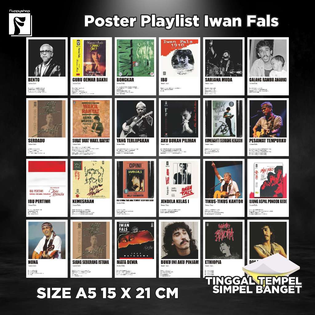 Poster Playlist Iwan Fals - Tinggal Tempel - 24 Lembar - Dekorasi Dinding - Dekorasi Kamar - Vinatge