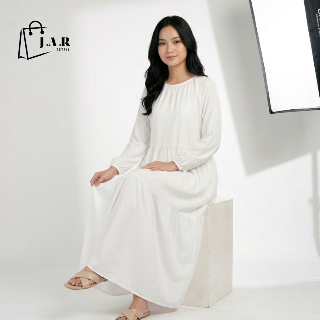 JAR Retail - Vonda Dress Putih Nyaman Lembut dan Tidak Panas
