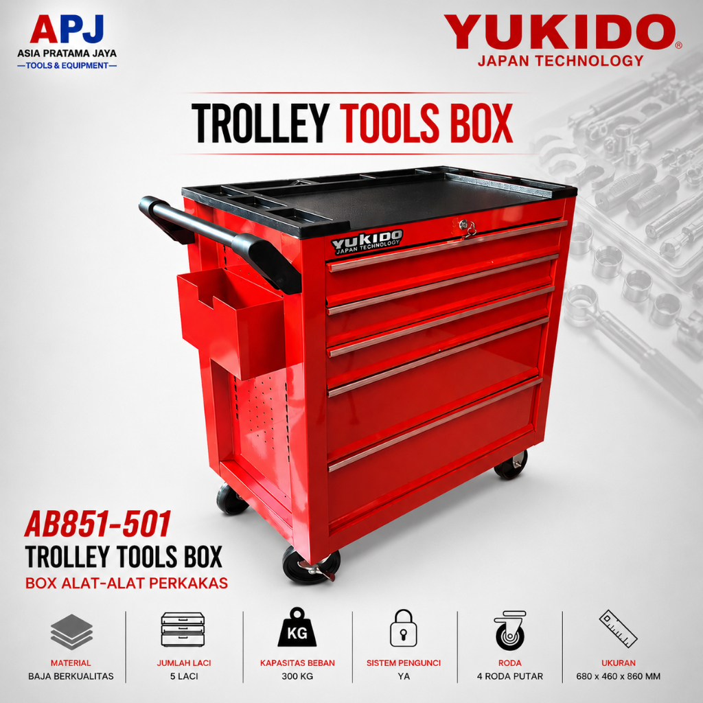 YUKIDO Tool Box Trolley Cabinet 5 Drawer Laci Susun  Tool Kit Set 5 Laci Drawer Susun Kotak Lemari T