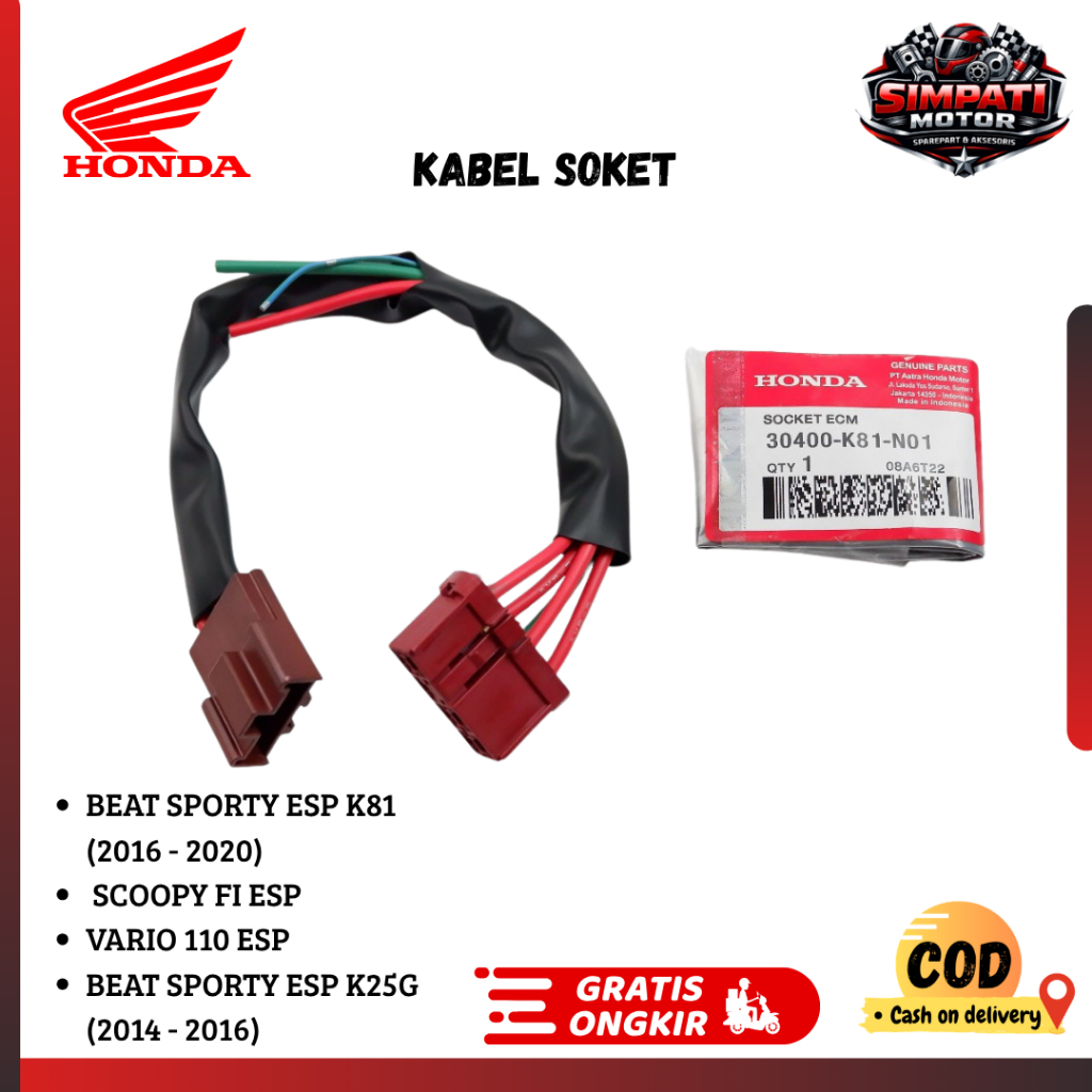 Kabel Soket ECU K81 Beat FI Esp , Scoopy FI Esp & Vario 110 eSP Simpati Motor Part