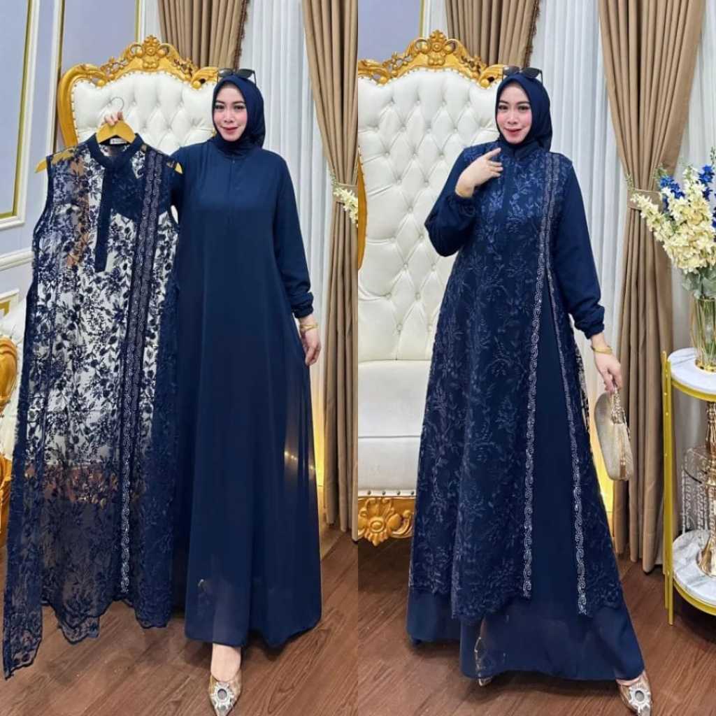 Nazeela Dress Baru Baju Gamis Terbaru  Kondangan/pesta  Brukat mewah  Outher terpisah