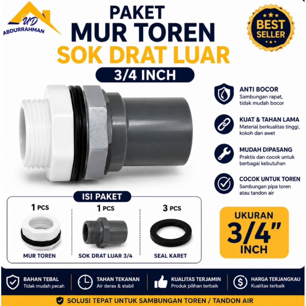 Paket Mur Toren / Tandon dan Sok Drat Luar SDL Pipa PVC Socket 3/4 inch