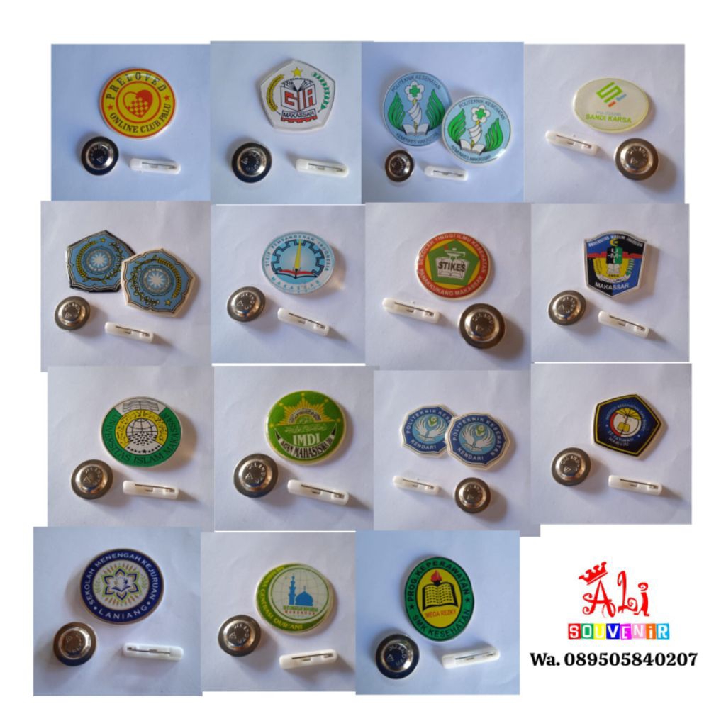 PIN BROS PIN LOGO KAMPUS CUSTOM PAKAI LOGO SENDIRI, NAMA SENDIRI KHEYCHAIN AKRILIK LAPIS RESYN MENGK