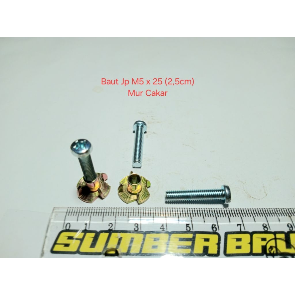 50 Set Baut jp m5 dan Mur cakar 2,5cm (baut 8an) kunci Obeng Plus(+) / Baut speaker