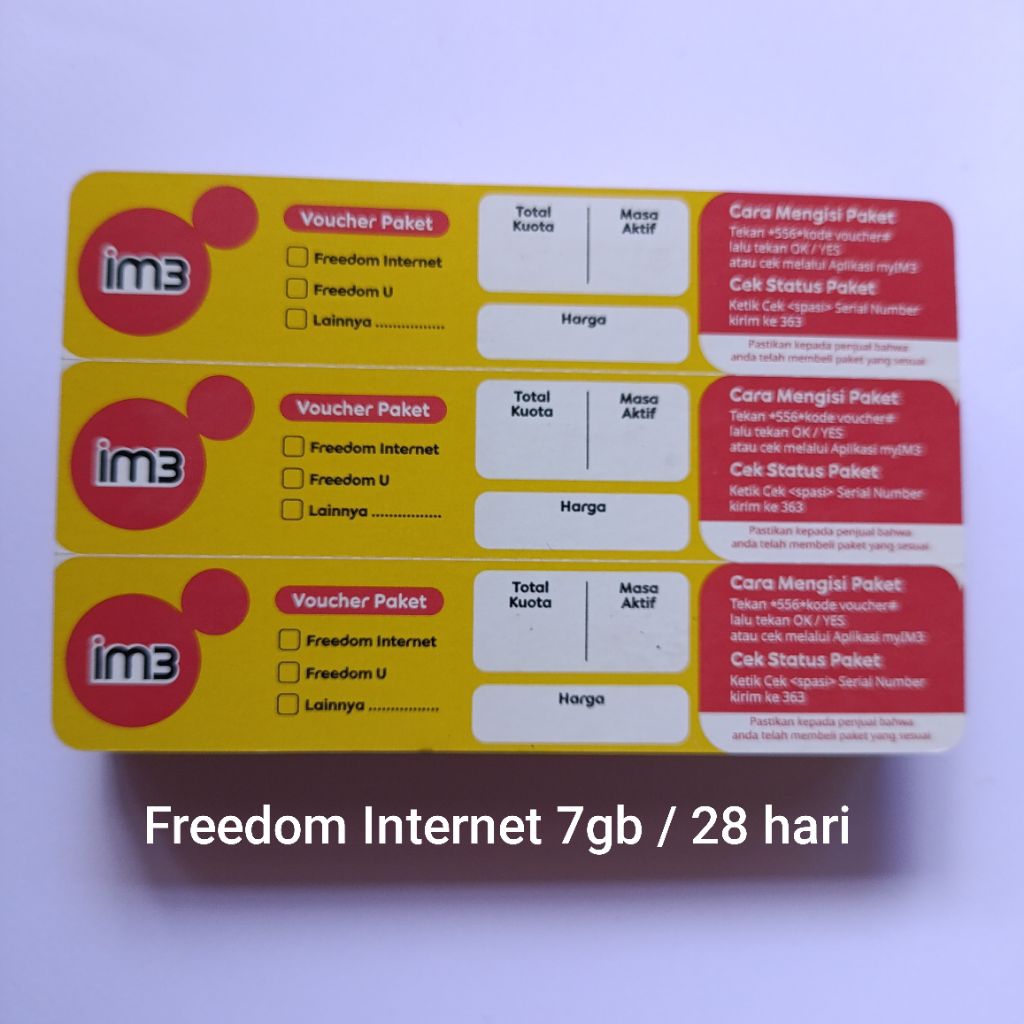 Voucher Fisik Indosat im3 Freedom Internet Kuota 7gb / 28 Hari