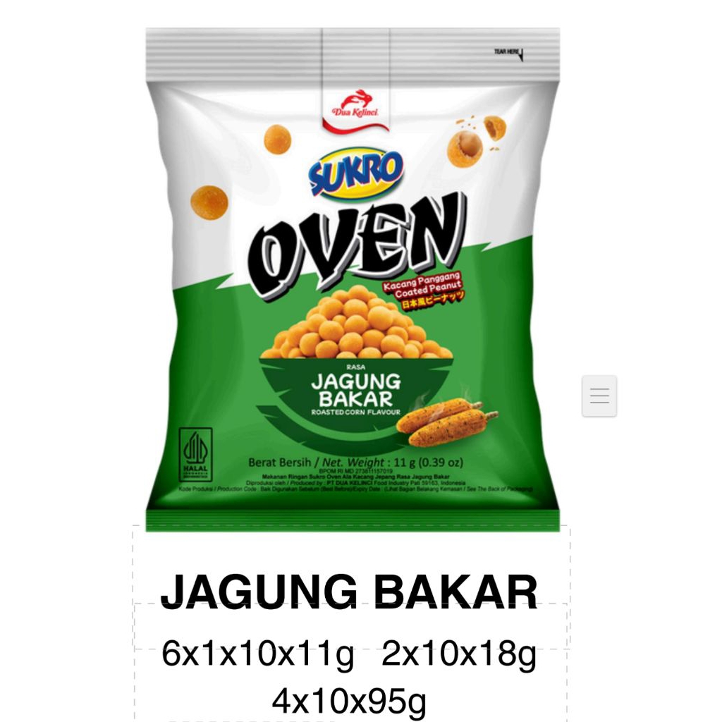 Sukro Oven Jagung Bakar, Sukro Oven Pedas Dan Sukro Bawang berat 11gr