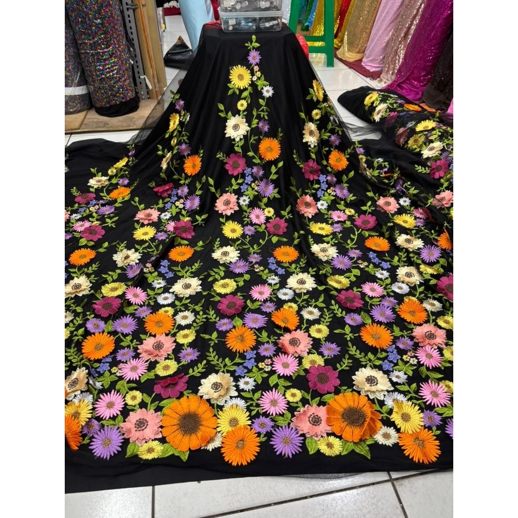 BAHAN/ KAIN TILLE GARDEN 3D TIMBUL/KAIN GARDEN BUNGA TIMBUL