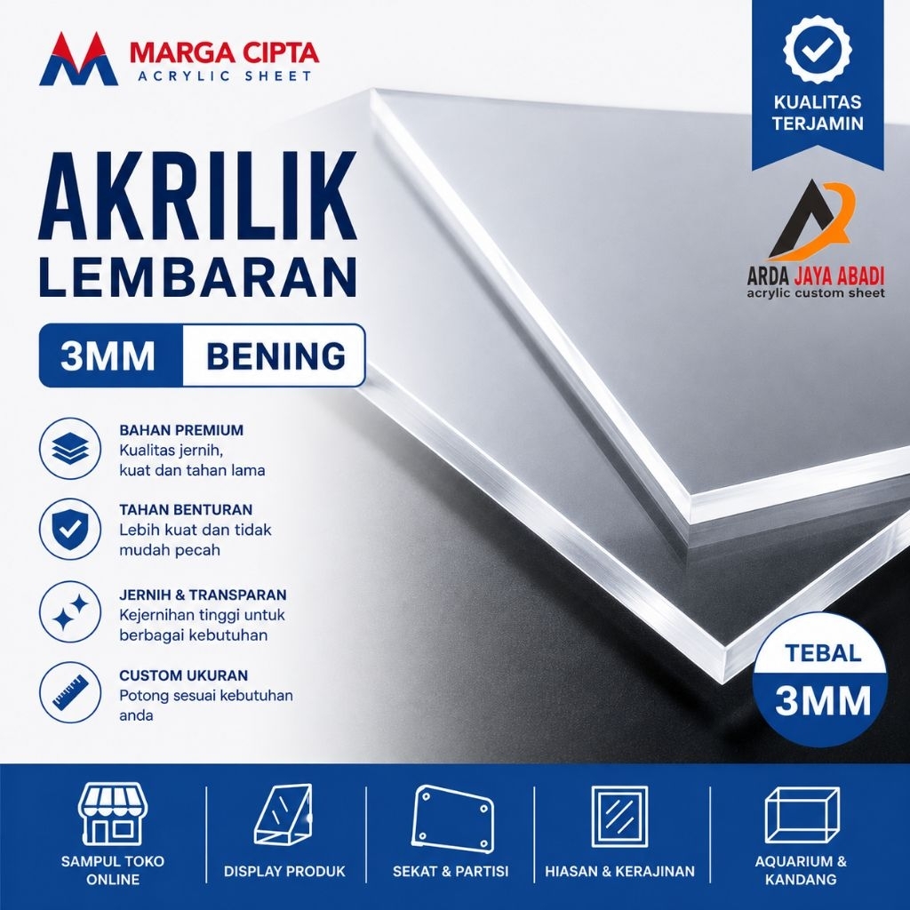 Akrilik 3mm bening custom size Akrilik lembaran/Akrilik transparan/Akrilik bening marga cipta Mika a