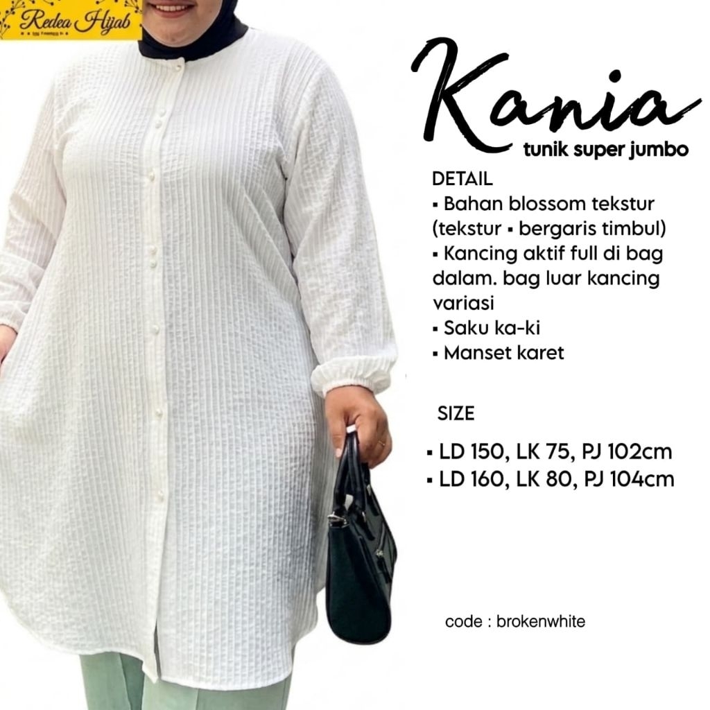 KANIA TUNIK SUPER JUMBO LD 150, LD 160 ATASAN WANITA BIGSIZE BAHAN BLOSSOM TEKSTUR BUSUI KANCING DEP