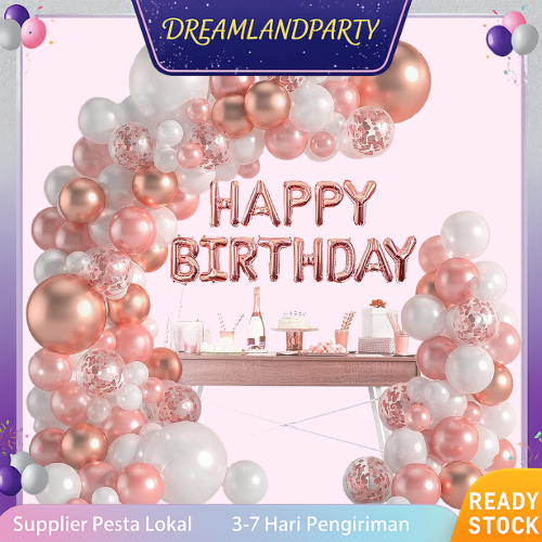 Set Balon Garland Mawar Emas Mutiara Putih Metalik Rose Gold Confetti Balon Untuk Dekorasi Pesta Ula